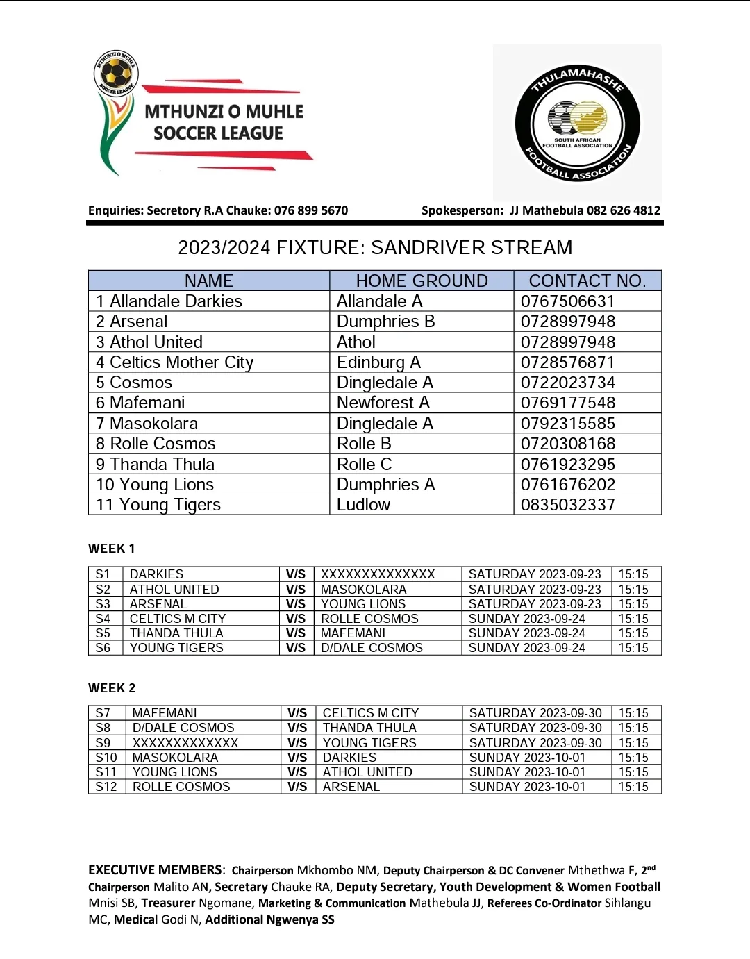 Mthunzi O Muhle Soccer League (2023/2024 Fixture: Sandriver Stream)