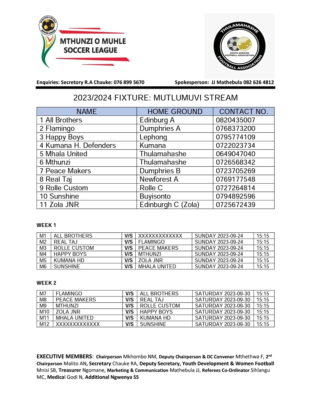 Mthunzi O Muhle Soccer League (2023/2024 Fixture: Multumuvi Stream)